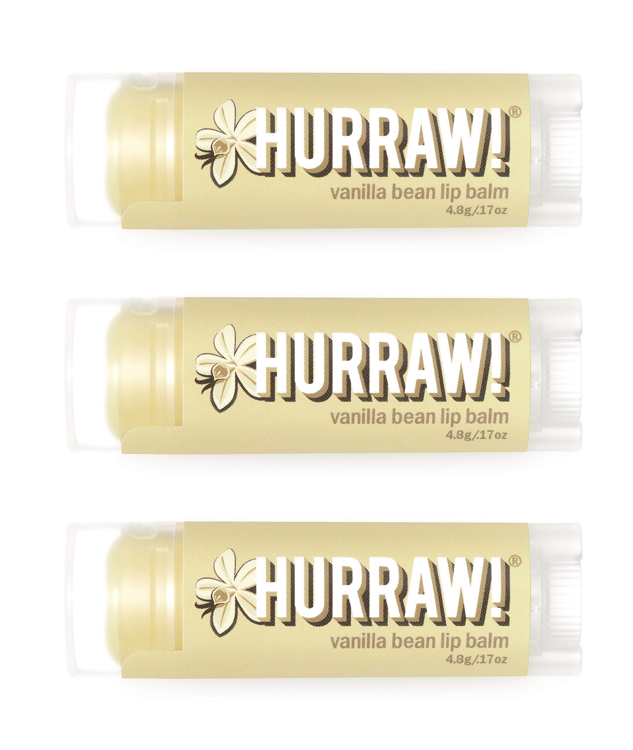 Hurraw! Vanilla Bean Lip Balm, 3 Pack: Organic, Certified Vegan, Cruelty and Gluten Free. Non-GMO, 100% Natural Ingredients. Bee, Shea, Soy and Palm Free. Made in USA